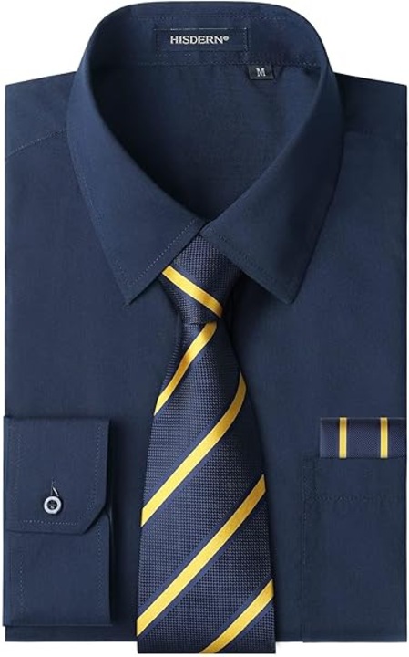 Camasa barbateasca eleganta cu cravata si batista, confortabila si respirabila, rezistenta la sifonare, ideala pentru birou, nunta, petreceri, intalniri si cadou, Bleumarin, Marimea S