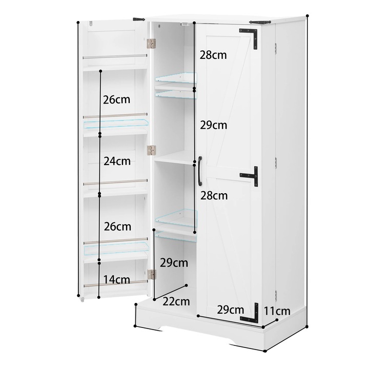 Set mobila bucatarie, 5 rafturi ajustabile, iluminare LED integrata, alb, 60x35x128.5cm