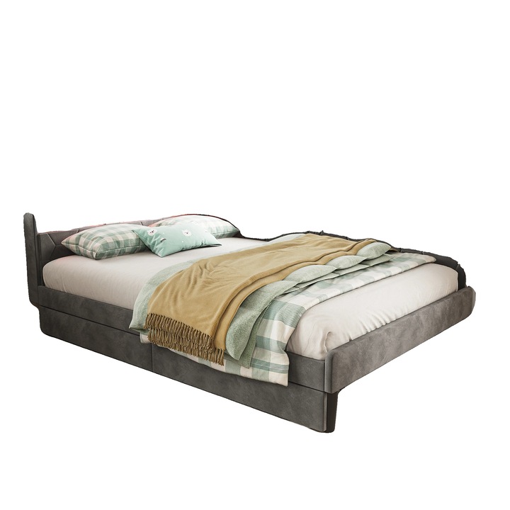 Canapea extensibila, design convertibil, iluminare LED, gri, 90x200cm