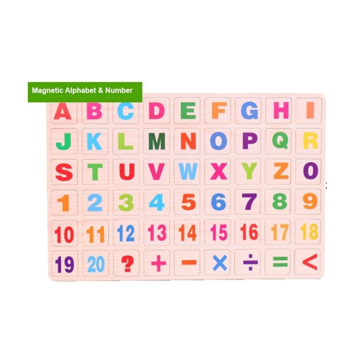 Puzzle din lemn alfabet și cifre, multicolor, 30x20cm