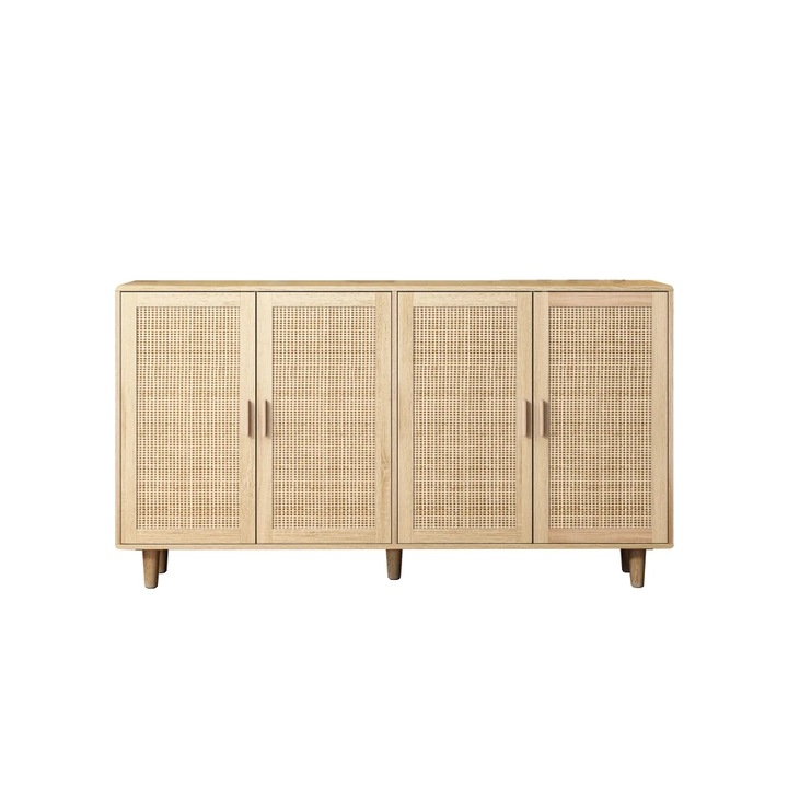 Dulap de depozitare, design elegant, 4 usi, rattan, 158x40x88cm, natural