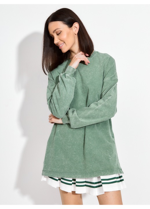 Bluza lungă pentru femei, MOD KIDS, oversized, 100% bumbac, verde, mărimea 42/44
