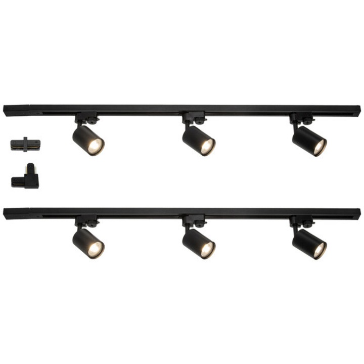 Sistem complet pe sina OSRAM Elemental 4099854600128, 6 proiectoare (soclu GU10), 2 sine x 1 m lungime, 1 conector liniar, 1 conector tip L, Negru