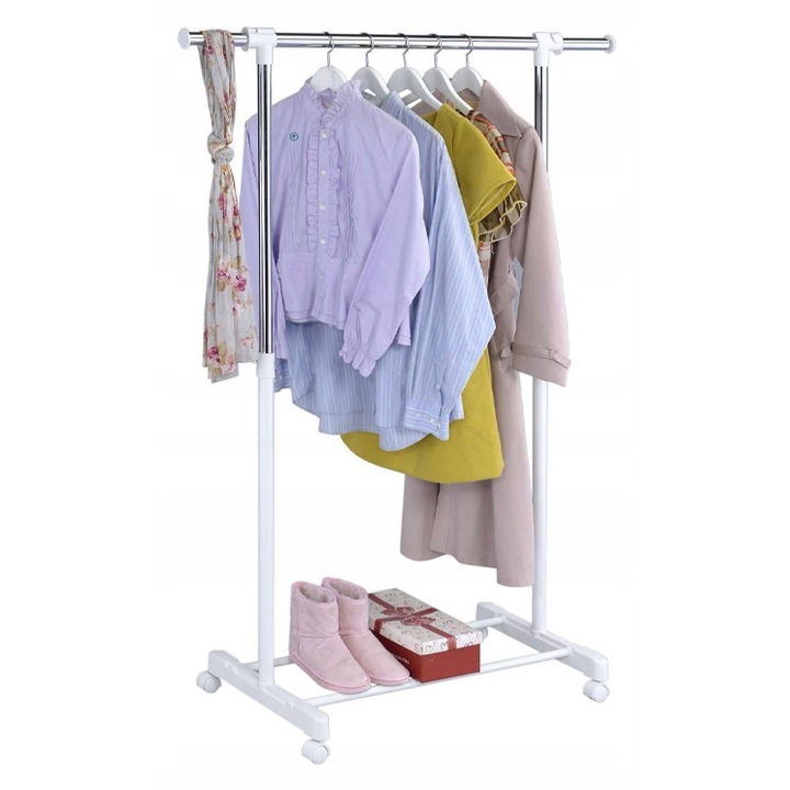 Suport pentru haine Gockowiak OTTO, alb, 89x147cm, inaltime reglabila 92-163cm, cu raft pentru incaltaminte