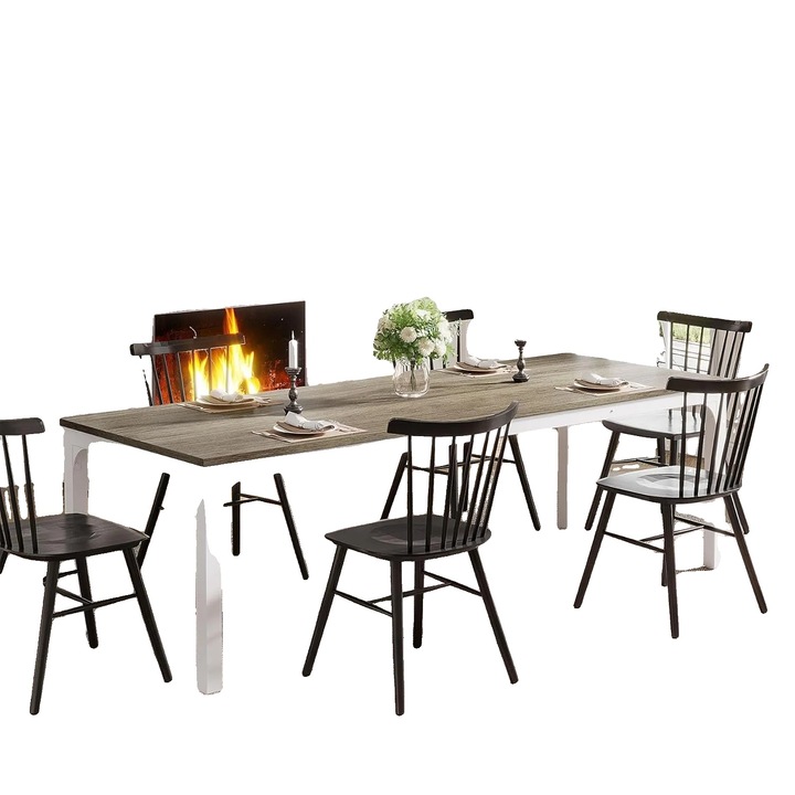 Masa de dining, 6-8 persoane, stil rustic industrial, stejar, 27.5x78.7x29.5 inch