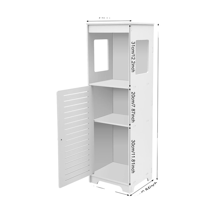 Dulap de baie vertical din PVC, 4 rafturi ventilate, alb, 28 x 25 x 90 cm