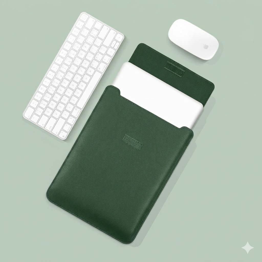 Husa Laptop Excitat®, Compatibila MacBook Air Pro M1 M2 M3 M4 M5, Protectie Impermeabila din Piele PU, Textura Anti-Zgarieturi, Functie Mouse Pad, 13-14 inch, Vertical, Verde