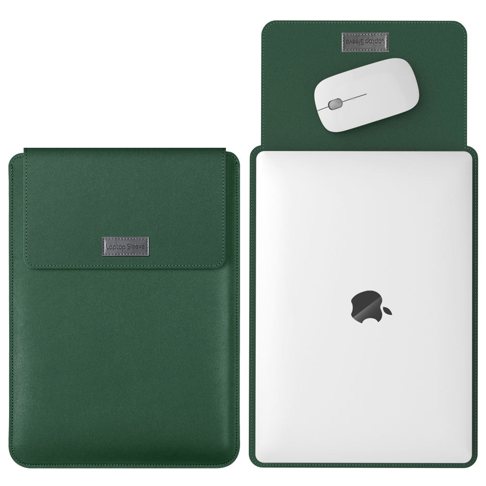 Husa Laptop Excitat®, Compatibila MacBook Air Pro M1 M2 M3 M4 M5, Protectie Impermeabila din Piele PU, Textura Anti-Zgarieturi, Functie Mouse Pad, 13-14 inch, Vertical, Verde