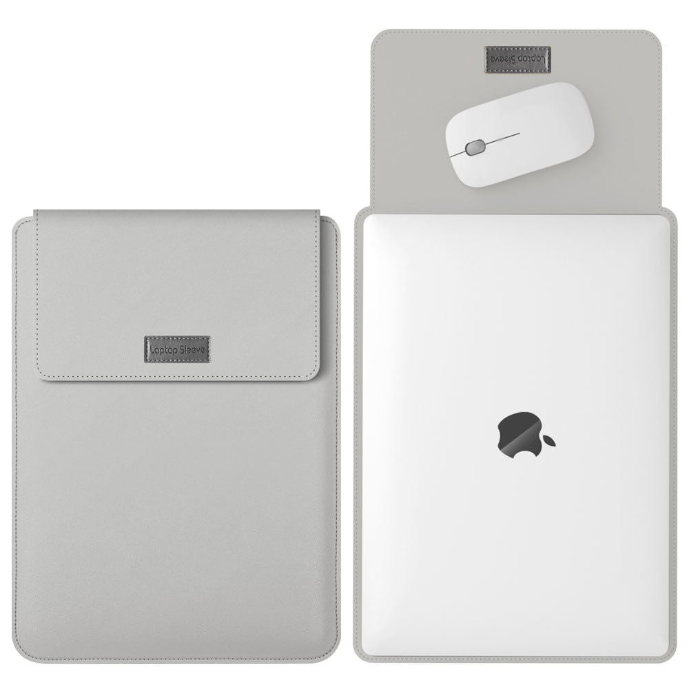 Husa Laptop Excitat®, Compatibila MacBook Air Pro M1 M2 M3 M4 M5, Protectie Impermeabila din Piele PU, Textura Anti-Zgarieturi, Functie Mouse Pad, 15-15.6 inch, Vertical, Gri