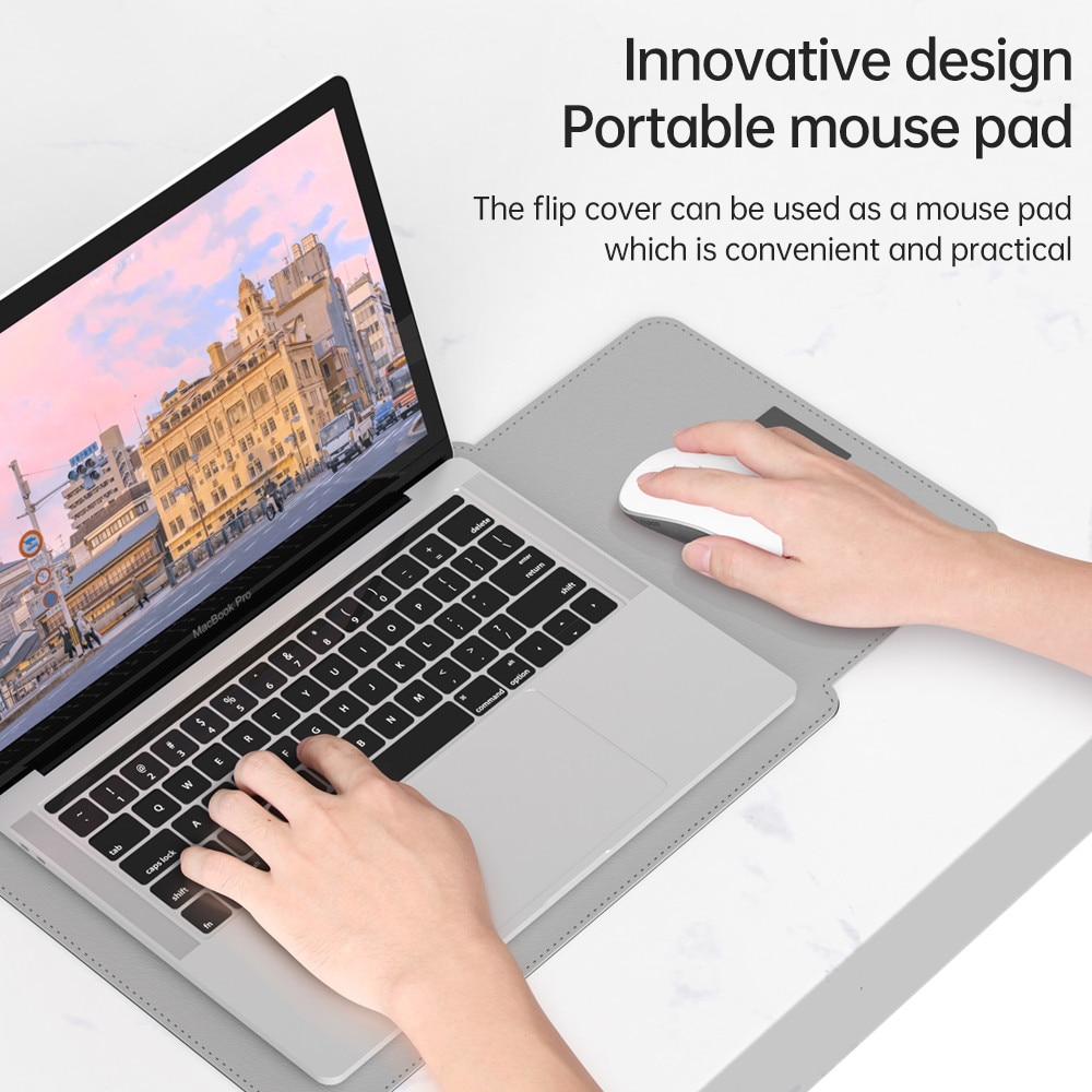 Husa Laptop Excitat®, Compatibila MacBook Air Pro M1 M2 M3 M4 M5, Protectie Impermeabila din Piele PU, Textura Anti-Zgarieturi, Functie Mouse Pad, 15-15.6 inch, Vertical, Gri