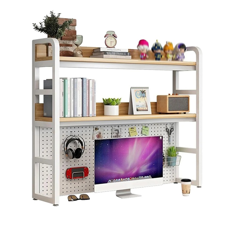 Raft 2 niveluri, design minimalist, alb, 95x93x25cm