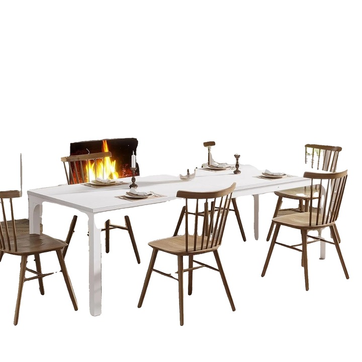 Masa de dining, alb, stil rustic industrial, 6-8 persoane, 27.5x78.7x29.5in
