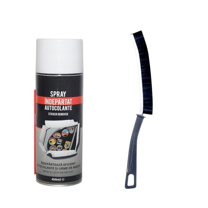 Spray tehnic indepartare/curatare etichete vechi/autocolante adezive, 450 ml cu Perie ingusta, 23 cm, pentru spatii mici/greu accesibile