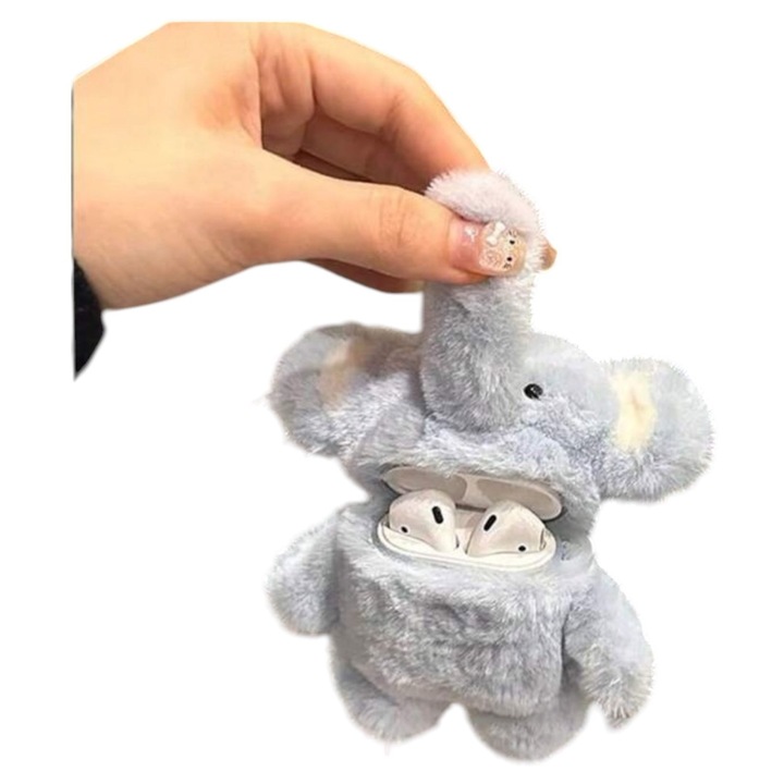 Плюшен защитен калъф със сладко слонче, съвместим с Airpods 1/2/3/Pro/Pro2, AirPods 4