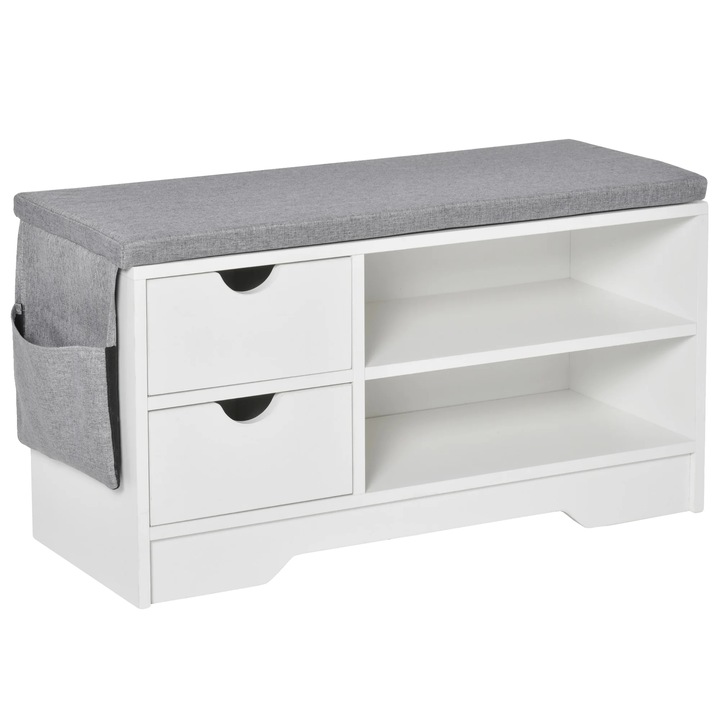 Cipőpad, modern dizájn, tárolókapacitás, fehér-szürke, 80.5x30.5x43.5 cm