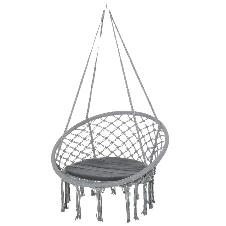 Scaun suspendat, rezistent la intemperii, cu perne, gri inchis