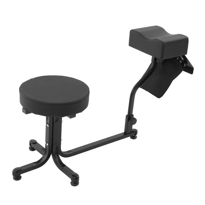 Taburet pedichiura pentru salon, scaun cu suport pentru picioare, capacitate 100 kg, fier/PU/spuma, dimensiune taburet 33×41 cm, lungime totala 77 cm, negru