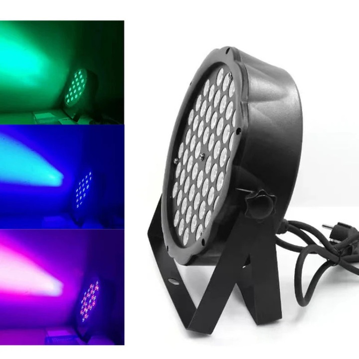 Proiector – 54 LED-uri Puternice RGB, HOZRO, LED Flat PAR Light, Efecte Multicolore Dinamice, Iluminare Puternica pentru DJ, Club, Scena sau Evenimente
