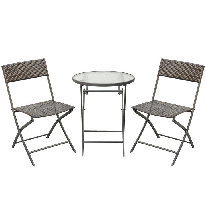 Set mobilier gradina, scaune pliabile, design rezistent la intemperii, maro, 61x46x84cm (scaun), 60x72cm (masa)