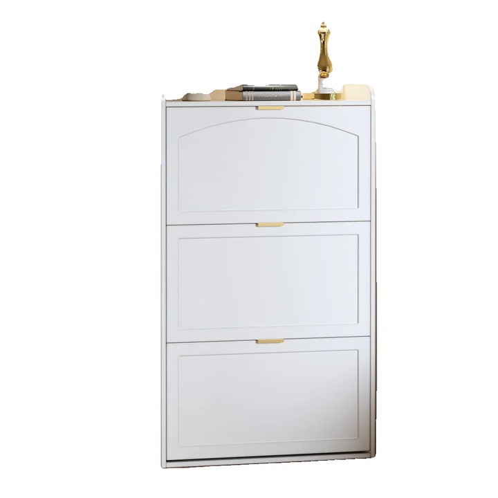 Cipősszekrény, kompakt design, több rekesz, fehér