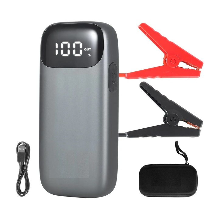 Starter auto portabil OMS, 6000A, 26800mAh, lanternă, protecție polaritate inversă