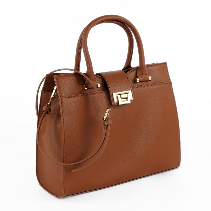 Geanta de dama tip kuferek Solier F31 Alessia din piele ecologica saffiano – maro