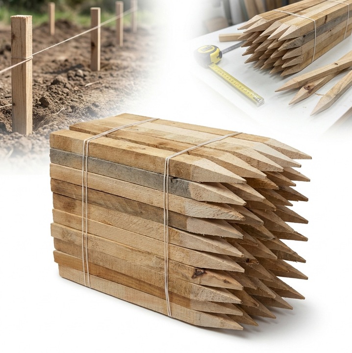 Stalpi pentru marcaje, din lemn, 50 buc, 39 cm, design patrat, 2,5x2,5 cm