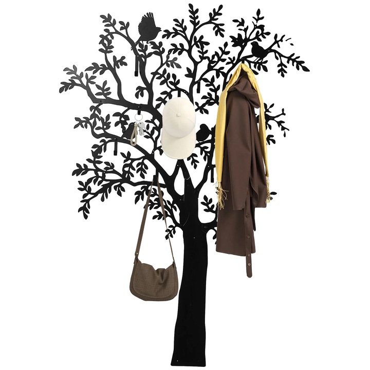 Fali fogas, fa design, 8 kampó, falra szerelhető, fekete, 120x175cm