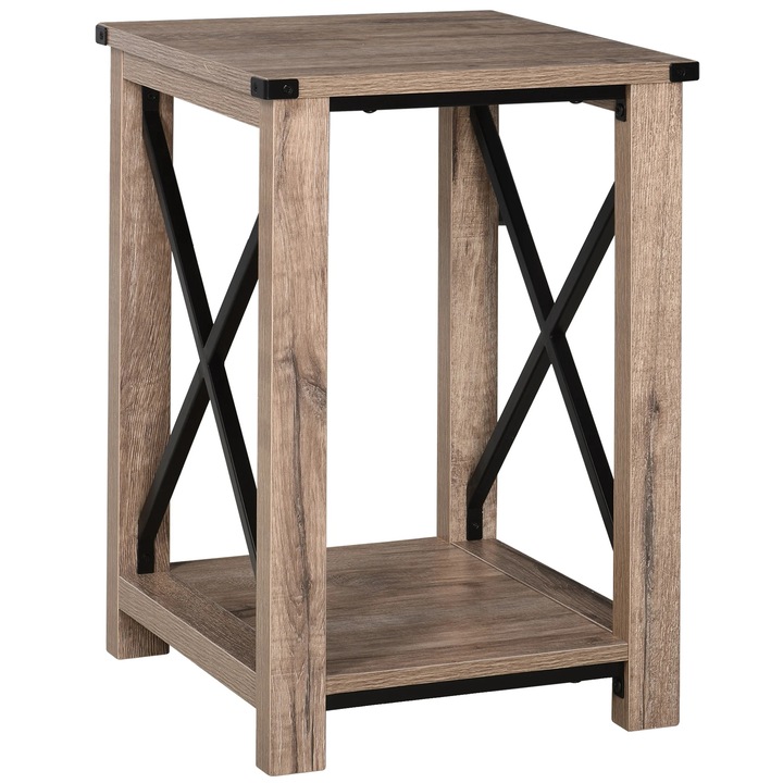 Masa laterala, stil retro industrial, capacitate de stocare, maro, 40.5x40.5x60cm