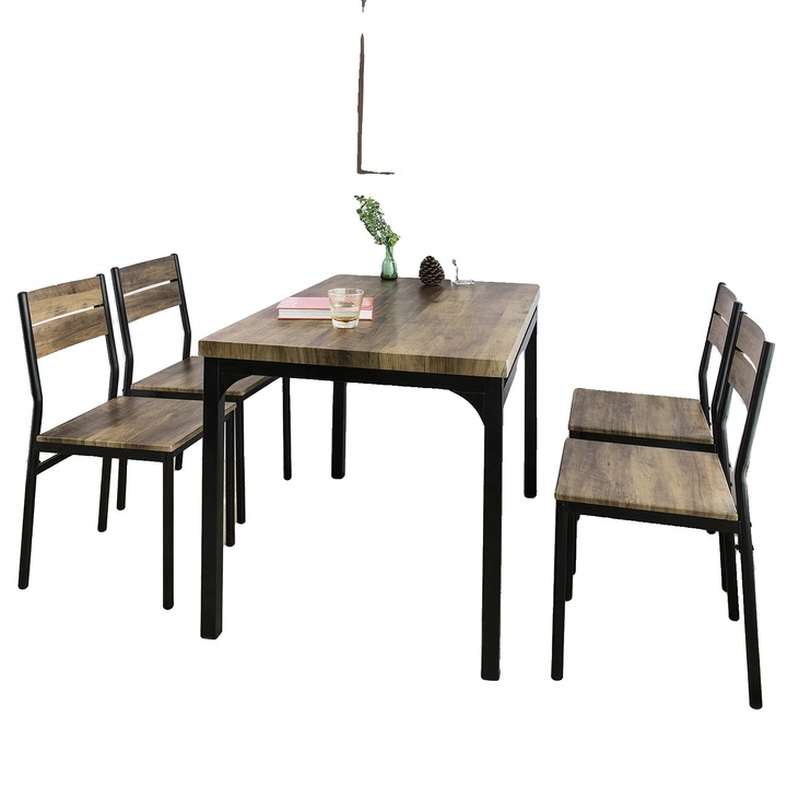 Set de 4 scaune pentru dining, design minimalist modern, kaki inchis, 39x42x82cm