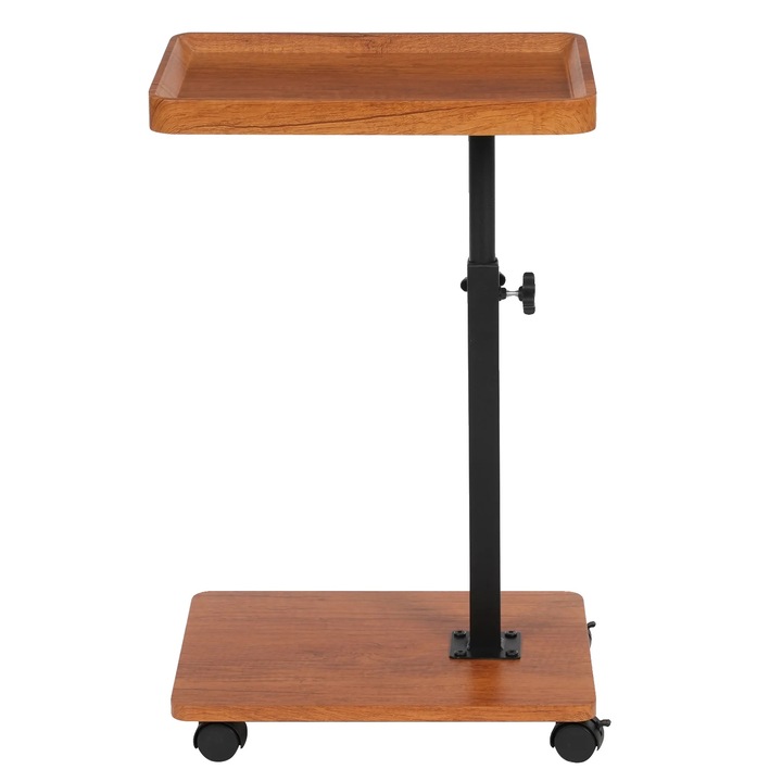 Регулируема странична маса, мобилен дизайн, дърво и черно, размери 45x80см