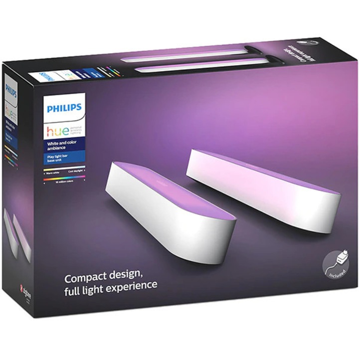 Set lămpi inteligente Philips Hue Play, RGB, 6.6W, alb, 25.3x25cm, 2 buc