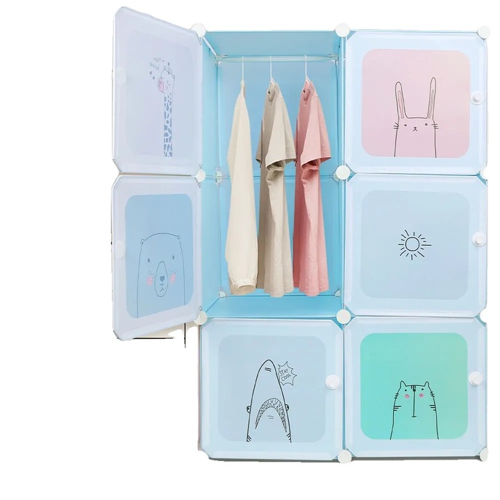 Модулна система за съхранение за деца, 74x37x110см, пластмаса, синя