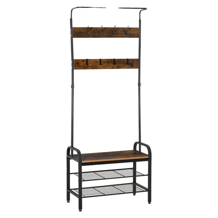 Cuiere, 3 rafturi si 8 carlige, metal, negru, 72x34x185cm