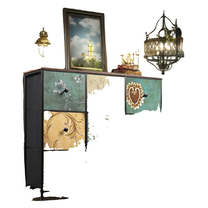 9 fiókos komód, vintage stílusú, khaki, 100x30x86.5cm