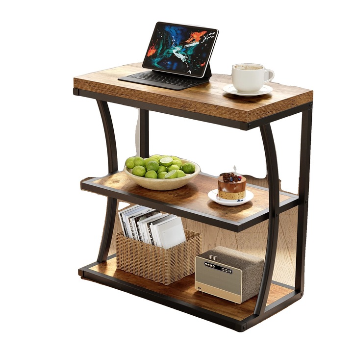 Странична маса, рустикален дизайн, здрава конструкция, кафява, 11.81x23.62x24 инча, 3 слоя