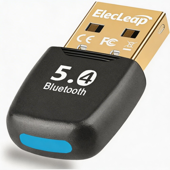 Vezeték nélküli Bluetooth 5.4 USB adapter, nagy sebességű, ElecLeap, Fényes fekete