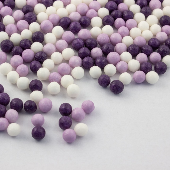 Perle din zahar Mix Sofia 7mm, set 1kg, mov deschis, alb, mov inchis