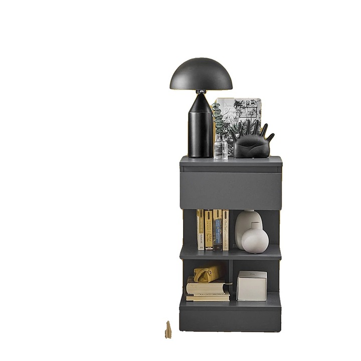 Noptiere, design compact, stocare generoasa, gri, 39x39x65cm
