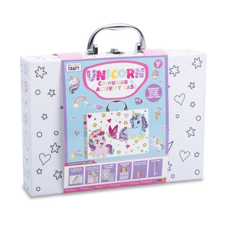 Set de colorat Project Craft, trusa cu 8 markere, 5 creioane colorate, 2 pixuri cu gel, multicolor, 28x6x25cm