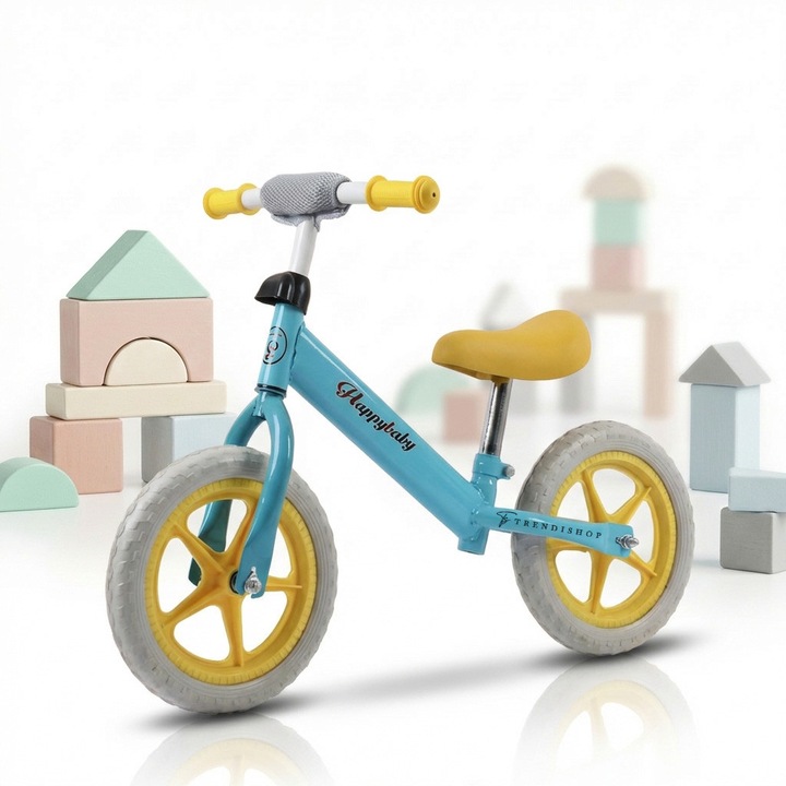 Bicicleta fara pedale TrendiShop, model sport, roti EVA anti-pana, cadru metalic usor, albastru deschis, 12 inch