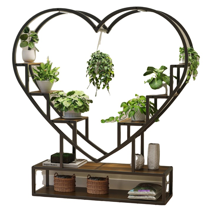 Suport pentru plante, iluminare pentru crestere, design modern, forma de inima, 100x26x138cm