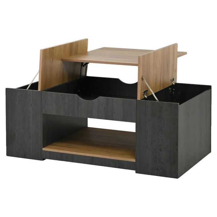 Маса за кафе, модерен дизайн, скрито място за съхранение, сиво и кафяво, лесен монтаж