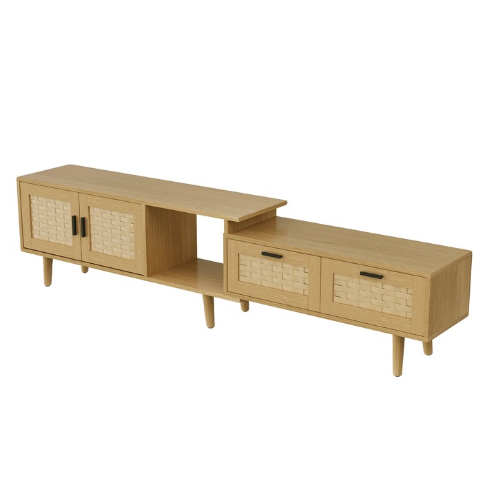 Dulap de depozitare, design rustic, 2 sertare, 2 usi, 146-180x30x44cm, natural