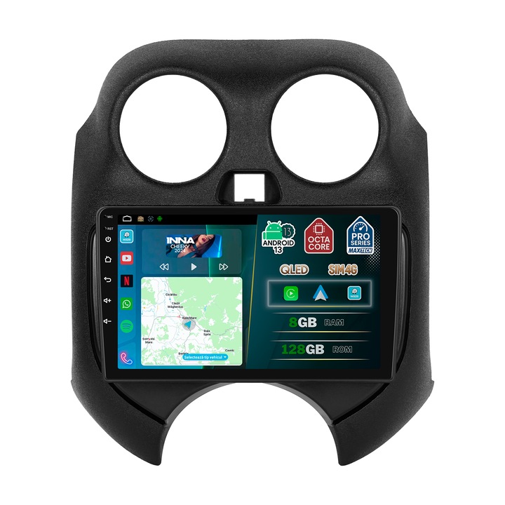 Navigatie Nissan Micra (2010-2017) dedicata, MaxTech® PRO SERIES, 8 GB Ram 128 GB Rom OctaCore, Carplay & Android auto, Ecran 9” HD Touch, SIM 4G, GPS, Wifi, Bluetooth, Radio, EQ