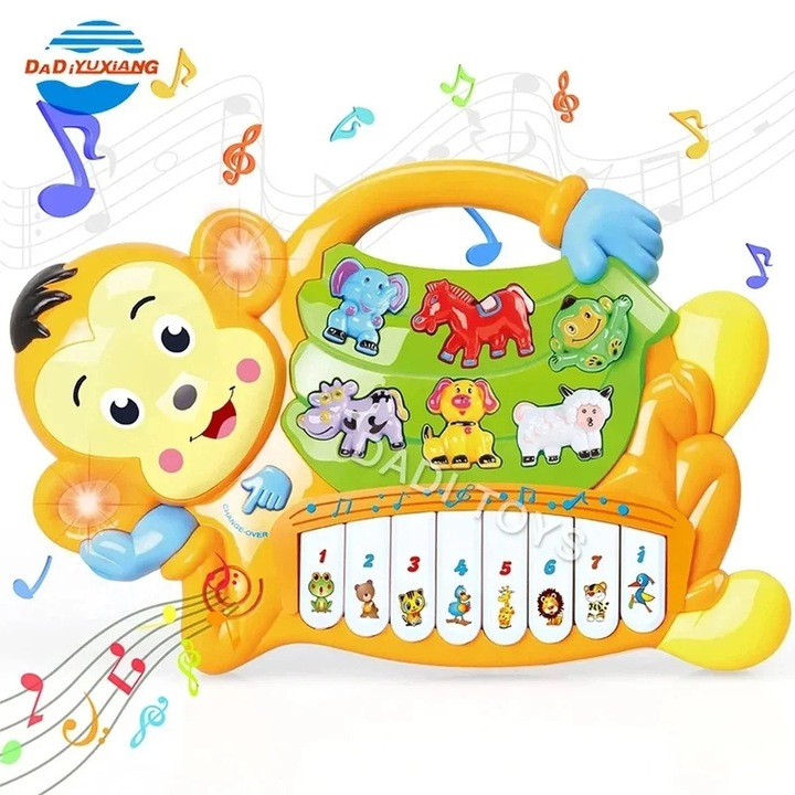 Pian muzical electronic Jialegu Toys 'Cute Music' cu 7 clape, animale si sunete, pentru copii mici, SALLMA®