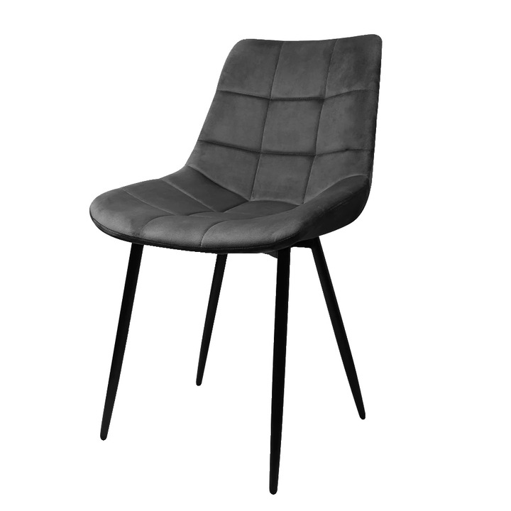 Scaun de dining, tapitat cu catifea, cadru metalic robust, gri inchis, 89x50cm