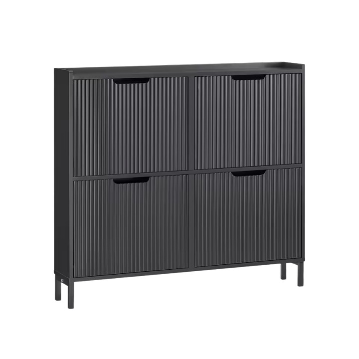 Cipőszekrény, fekete, 4 rekeszes, 100x91x19cm