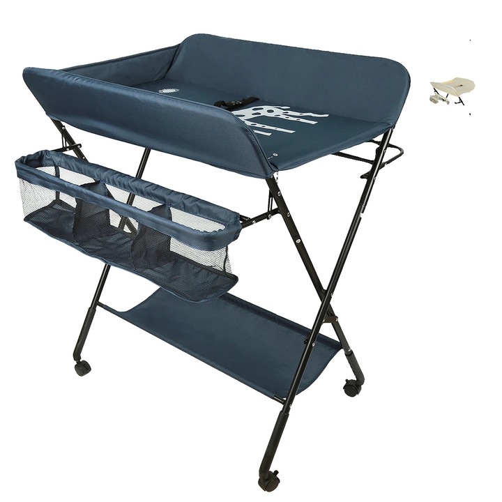 Masa de infasat, design durabil, materiale ecologice, negru-albastru, 80x66x98cm