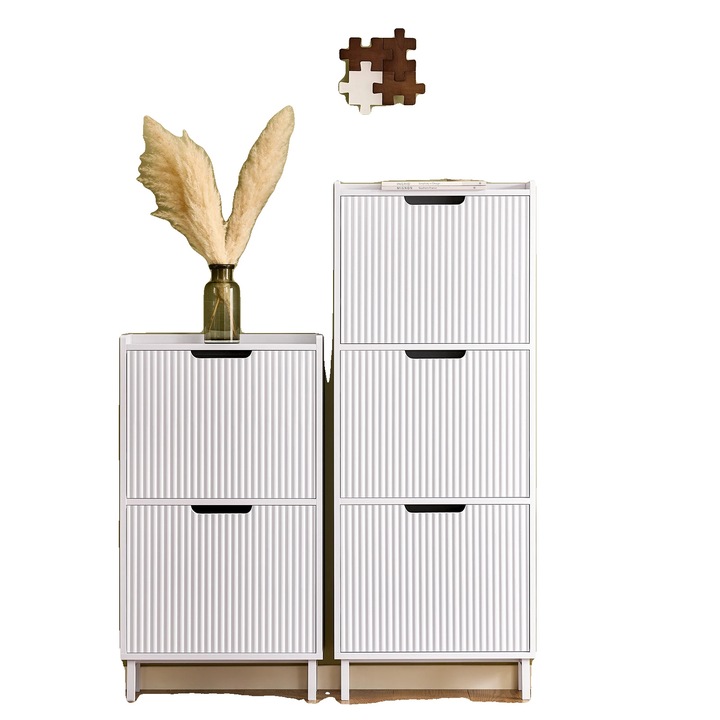 Cipősszekrény, 3 rekeszes, kompakt kialakítás, fehér, 50x130x19 cm